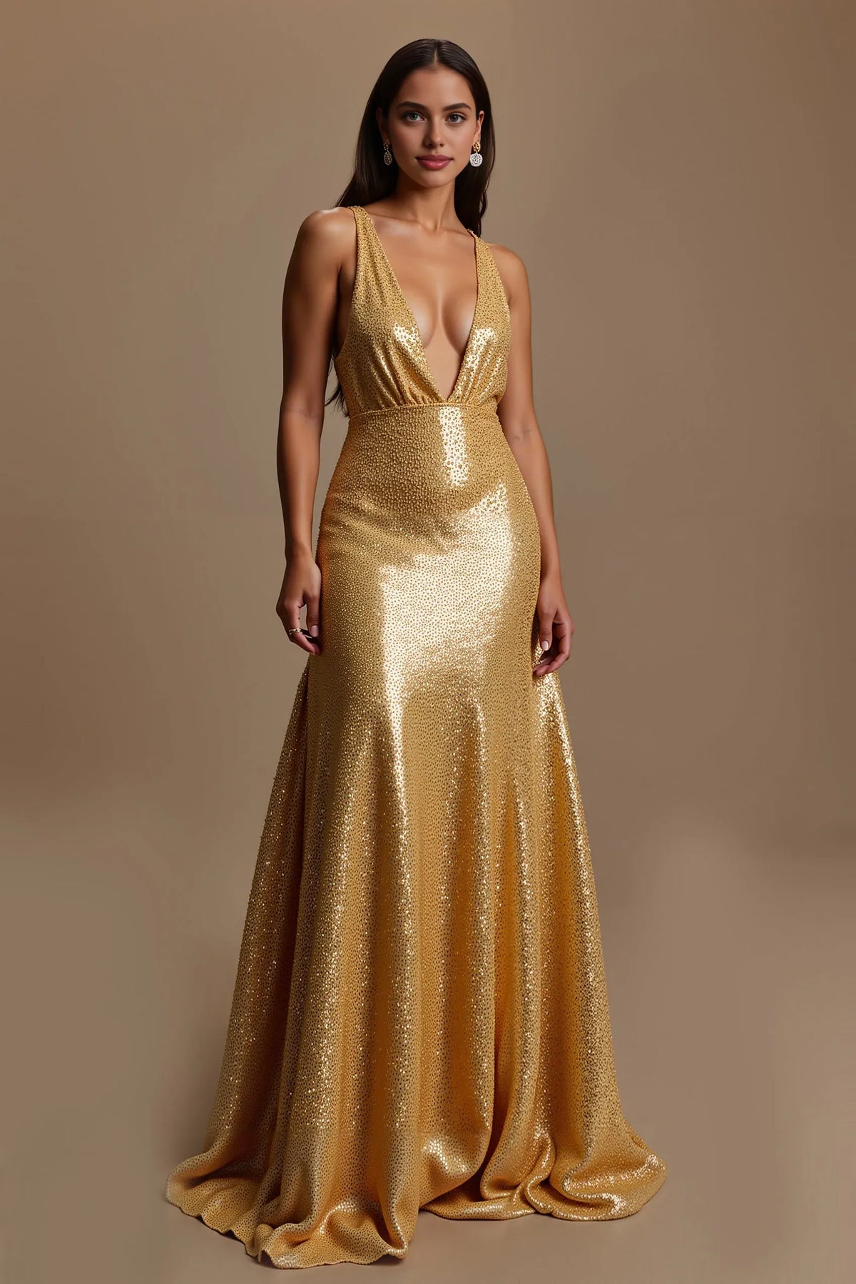Timeless Special Occasion Sophisticated Graceful Elegant Gold Sequins A-Line Sleeveless Prom Dress