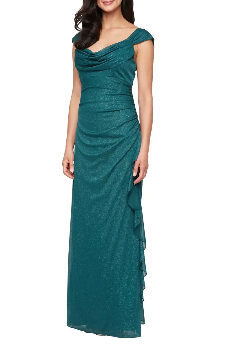 Refined Beautiful Timeless Chic Elegant Red Glitter Cowl Backless Floor-Length Prom Dress