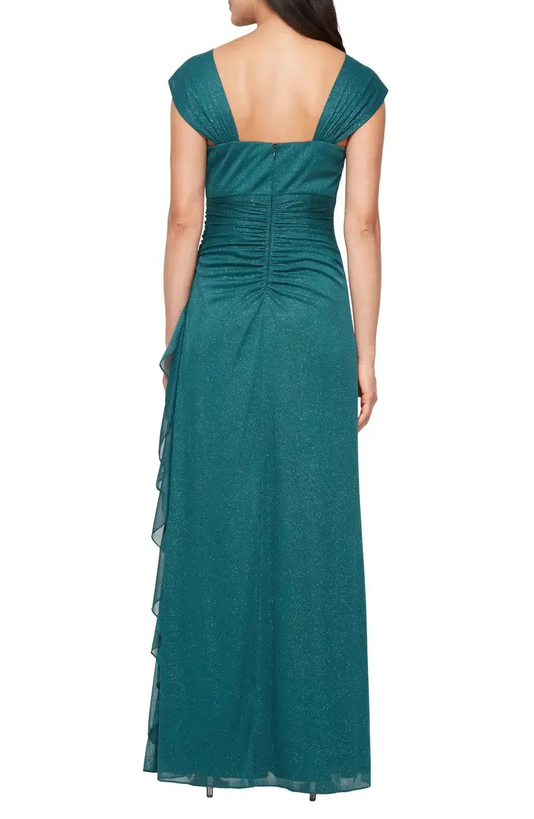 Refined Beautiful Timeless Chic Elegant Red Glitter Cowl Backless Floor-Length Prom Dress
