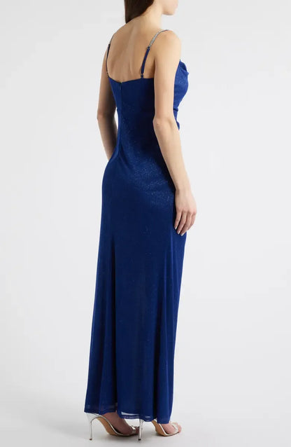Stylish Refined Beautiful Elegant Royal Blue Glitter Mermaid Sleeveless Floor-Length Prom Dress