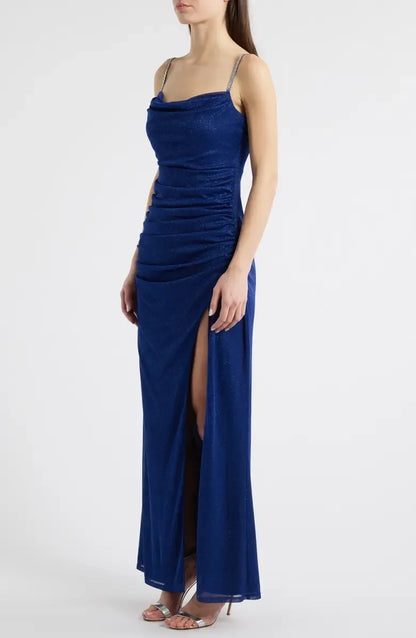Stylish Refined Beautiful Elegant Royal Blue Glitter Mermaid Sleeveless Floor-Length Prom Dress