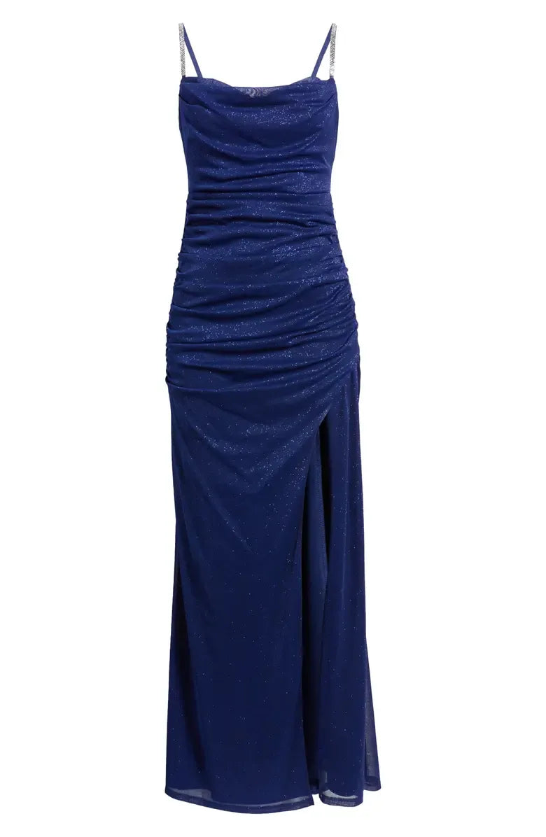 Stylish Refined Beautiful Elegant Royal Blue Glitter Mermaid Sleeveless Floor-Length Prom Dress