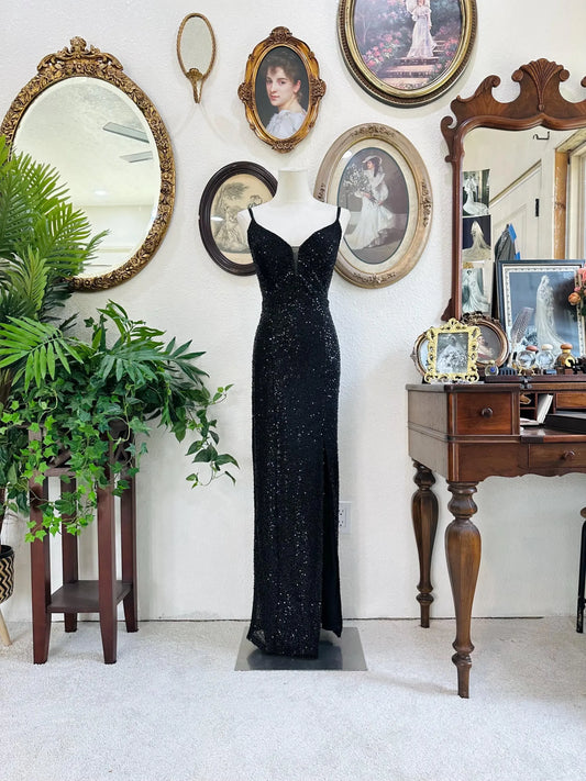 Elegant Black Sequin Mermaid Classic-Neck Sleeveless Classic-Back Floor-Length Evening Dress