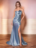 Blue Shops Dusty Elegant Strapless Trumpet/Mermaid Long Prom Dress With Slit