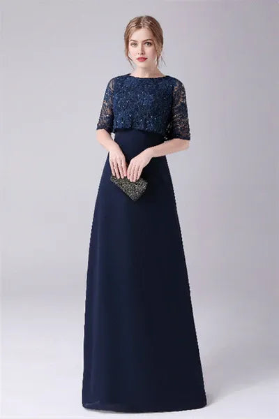 Short sleeves Jewel Floor Length Casual mother's dress