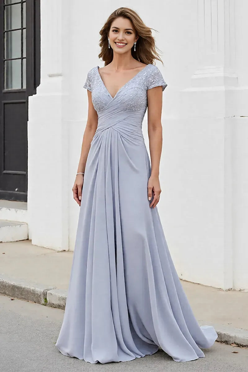 Silver A Line Mother of the Bride Dress with Appliques