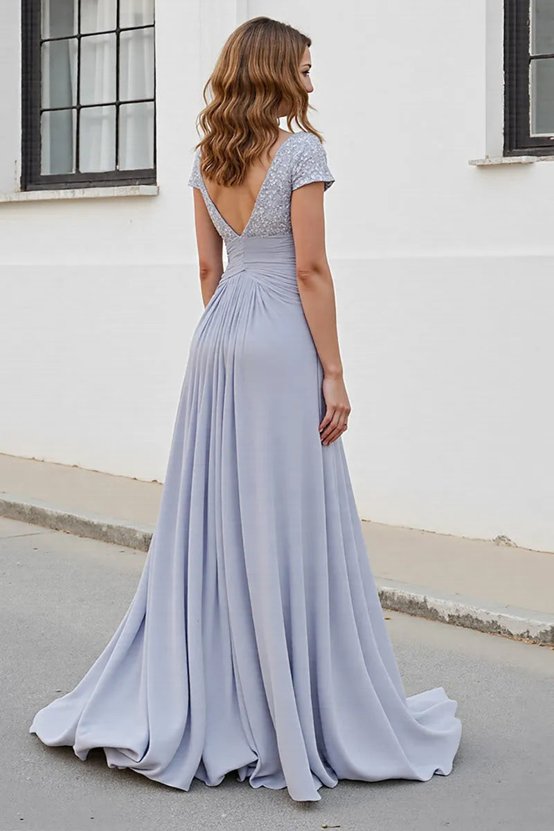 Silver A Line Mother of the Bride Dress with Appliques