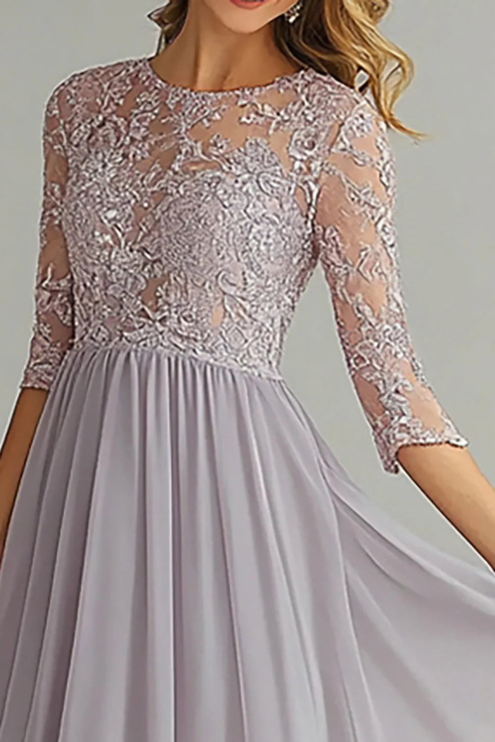 Silver Mother of the Bride Dress with 3/4 Sleeves