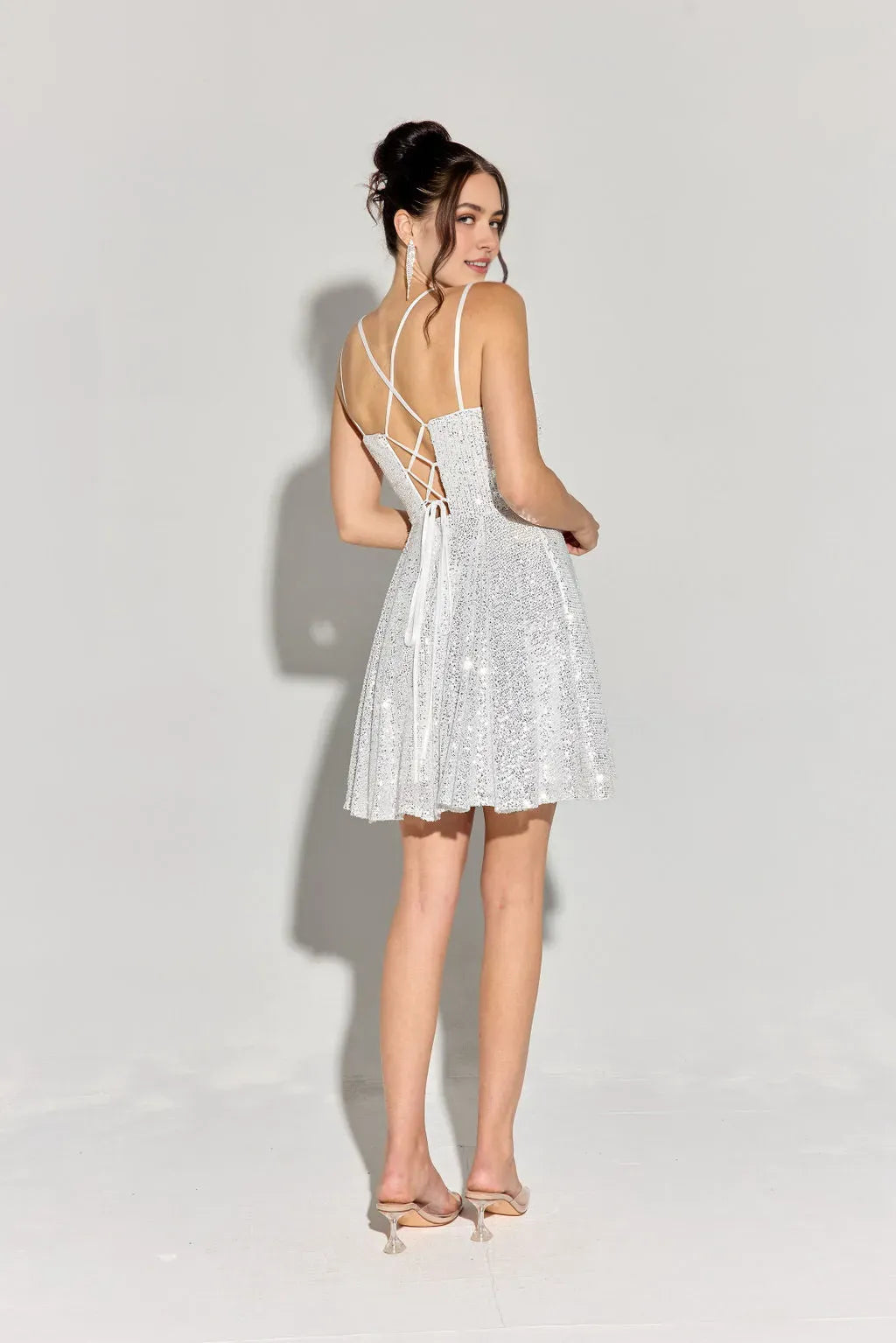Silver Spaghetti Strap Homecoming Dress Sparkly A - Line Skirt Sweetheart Neckline Full - Glitter Party Vibe for School Dance