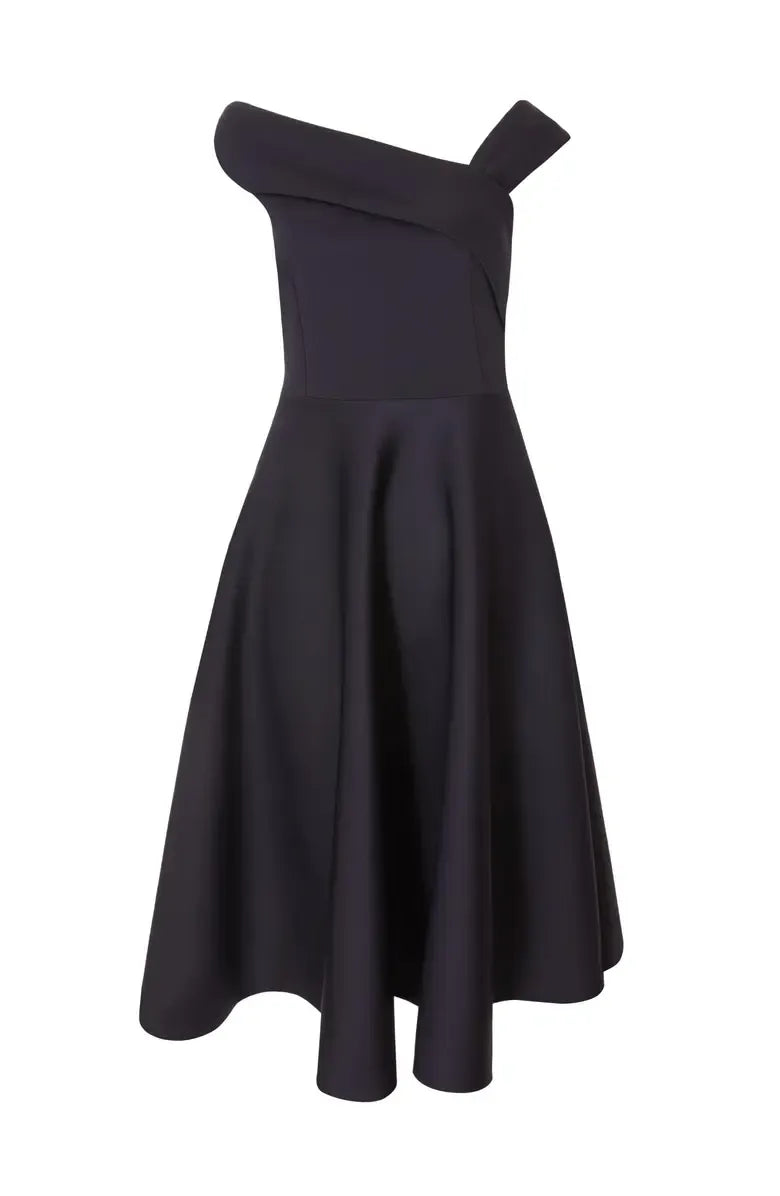 Special Occasion Sophisticated Elegant Navy Blue A-Line Asymmetric Sleeveless Tea-Length Prom Dress