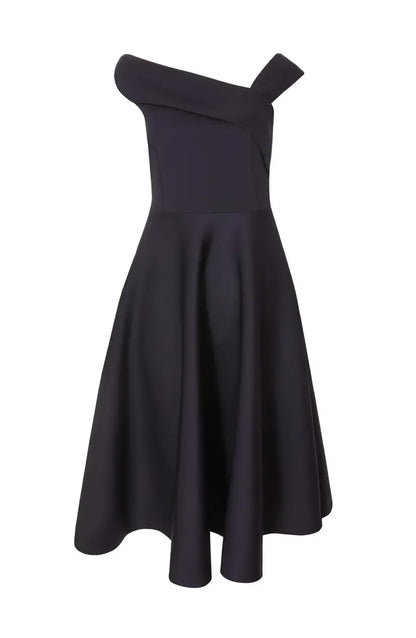Special Occasion Sophisticated Elegant Navy Blue A-Line Asymmetric Sleeveless Tea-Length Prom Dress
