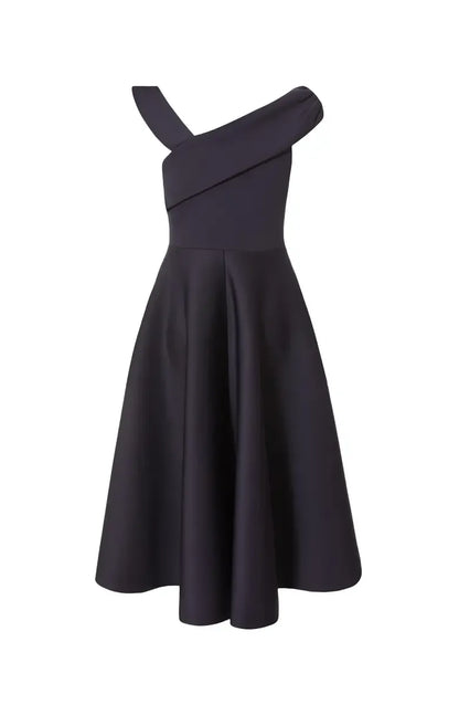 Special Occasion Sophisticated Elegant Navy Blue A-Line Asymmetric Sleeveless Tea-Length Prom Dress