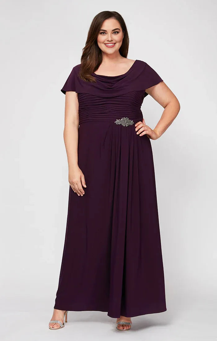 Beautiful Timeless Elegant Red Chiffon A-Line Cowl Mother of the Bride Dress