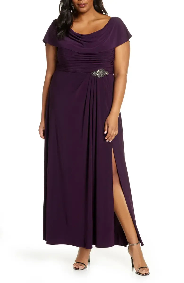 Beautiful Timeless Elegant Red Chiffon A-Line Cowl Mother of the Bride Dress