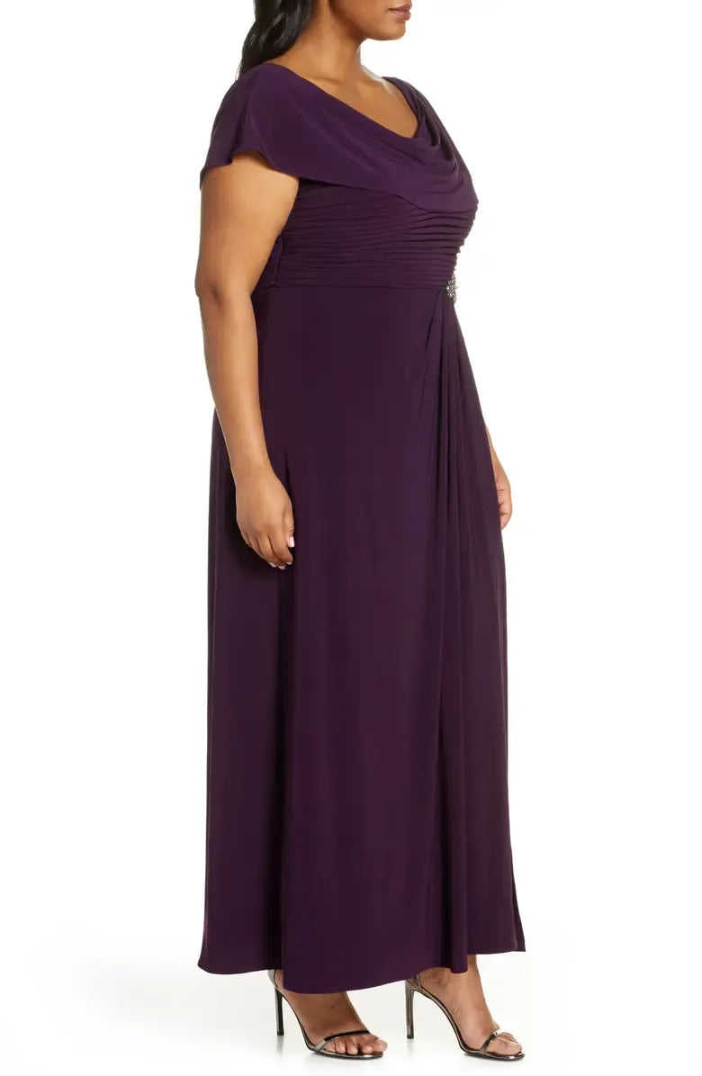 Beautiful Timeless Elegant Red Chiffon A-Line Cowl Mother of the Bride Dress