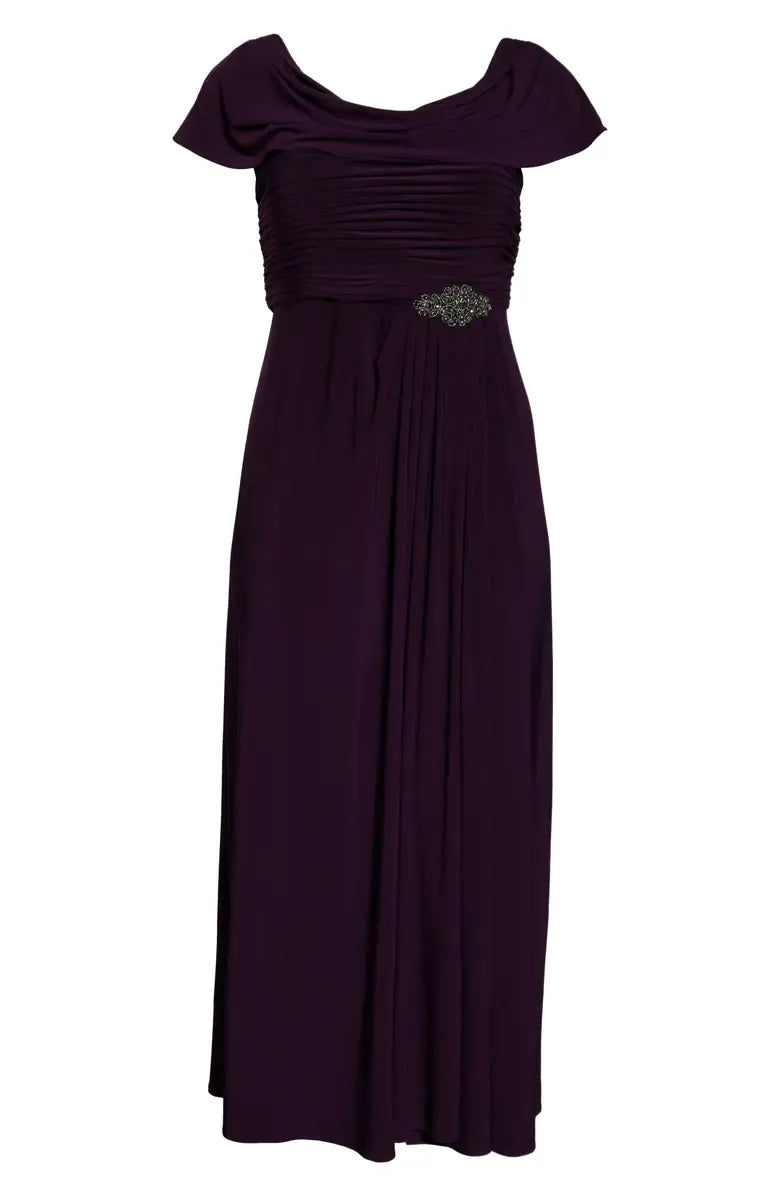 Beautiful Timeless Elegant Red Chiffon A-Line Cowl Mother of the Bride Dress