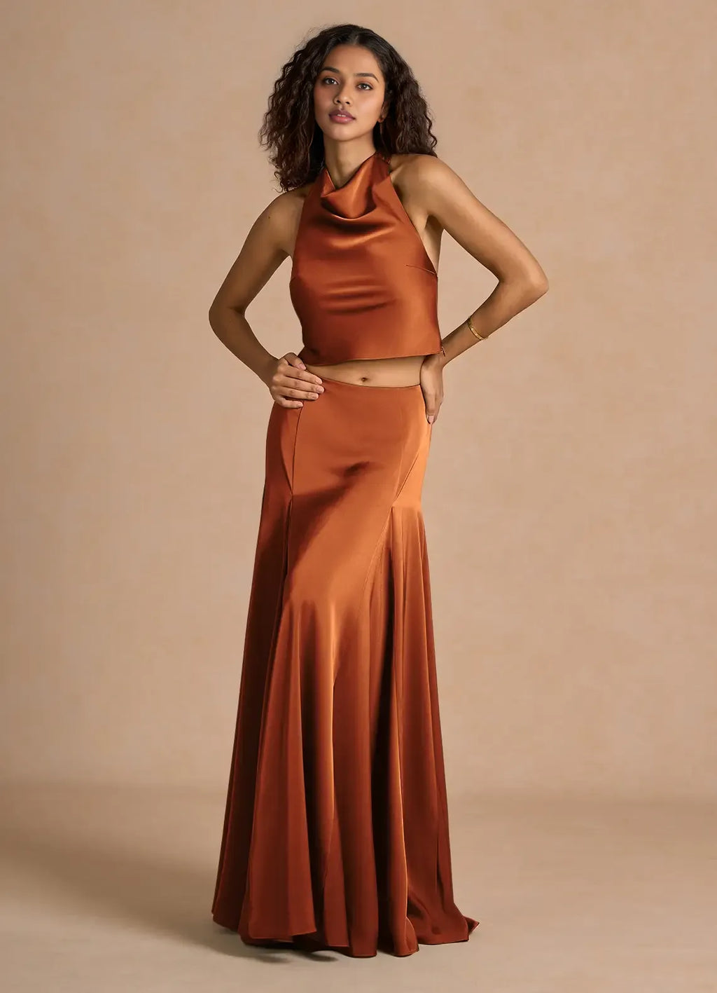 Timeless Chic Elegant Olive Green Satin A-Line Halter Sleeveless Floor-Length Evening Dress