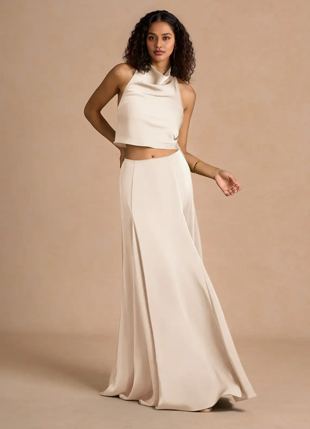 Timeless Chic Elegant Olive Green Satin A-Line Halter Sleeveless Floor-Length Evening Dress