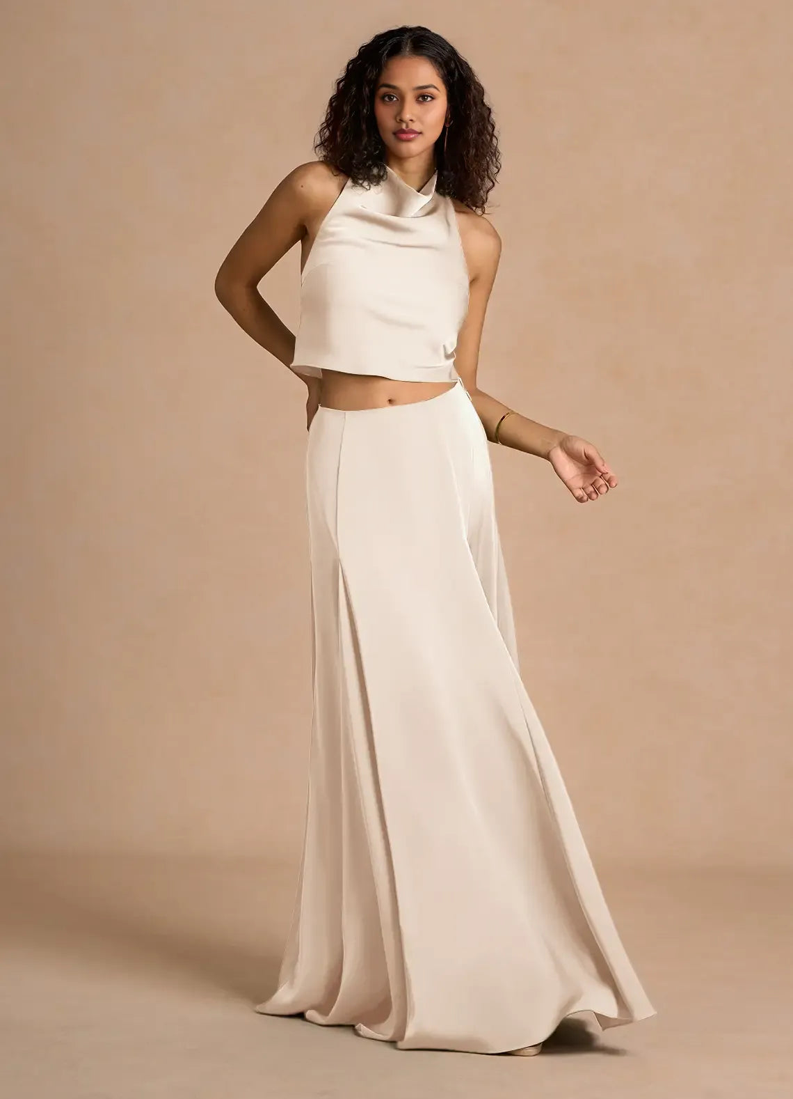 Timeless Chic Elegant Olive Green Satin A-Line Halter Sleeveless Floor-Length Evening Dress