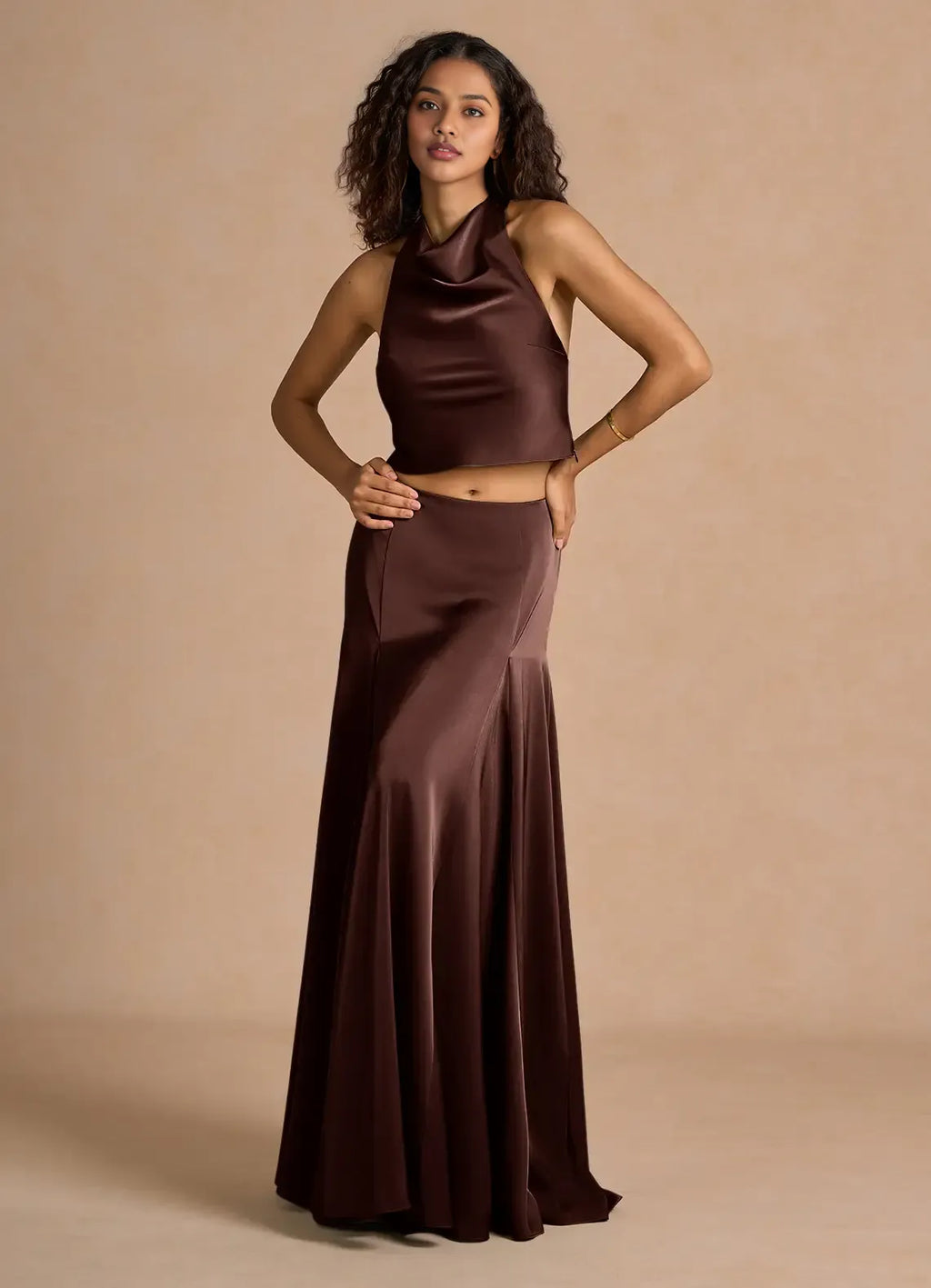 Timeless Chic Elegant Olive Green Satin A-Line Halter Sleeveless Floor-Length Evening Dress