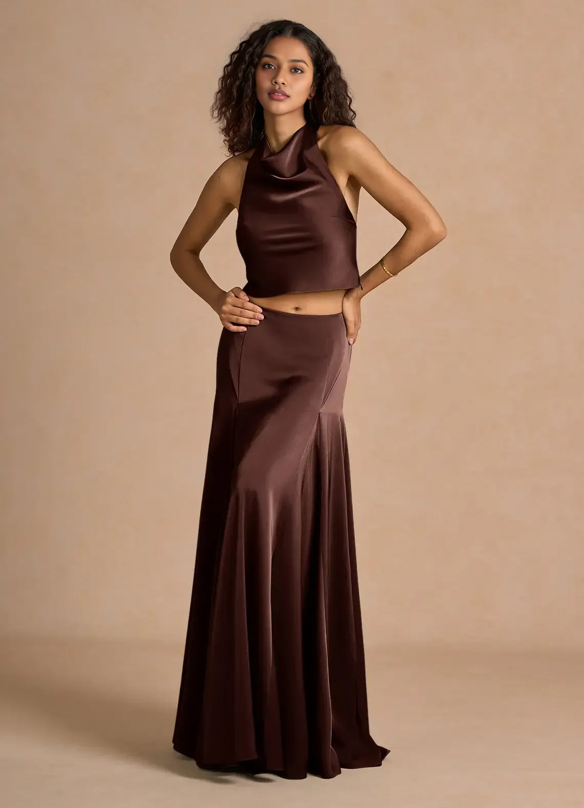 Timeless Chic Elegant Olive Green Satin A-Line Halter Sleeveless Floor-Length Evening Dress