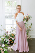 Graceful Stylish Elegant Blush Pink Chiffon A-Line Halter Sleeveless Floor-Length Prom Dress