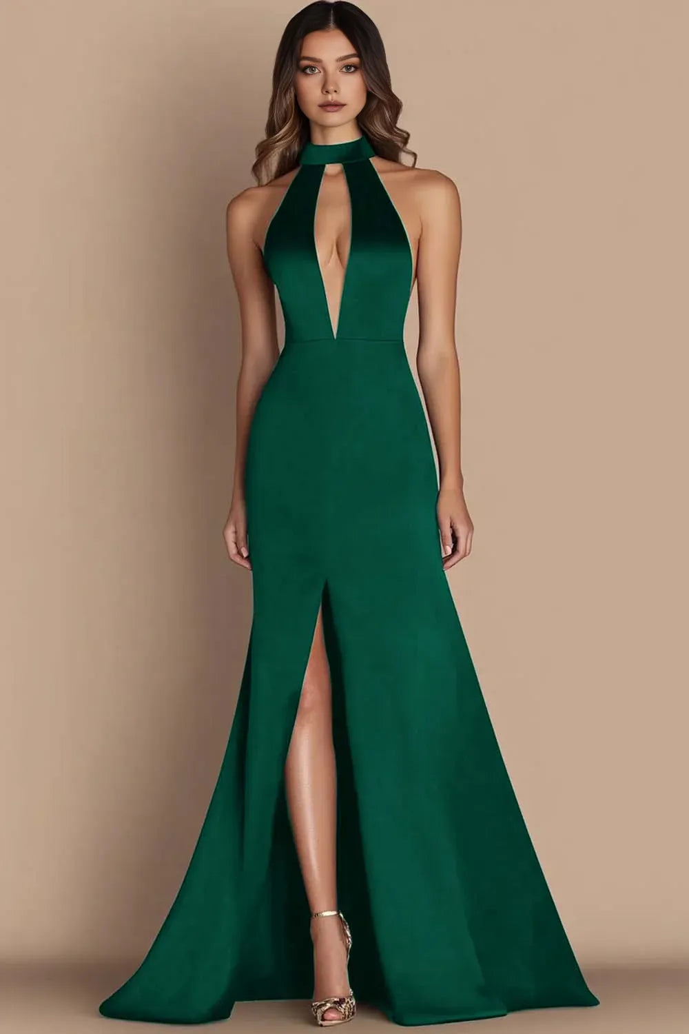 Refined Beautiful Timeless Elegant Black Satin A-Line Halter Sleeveless Floor-Length Evening Dress