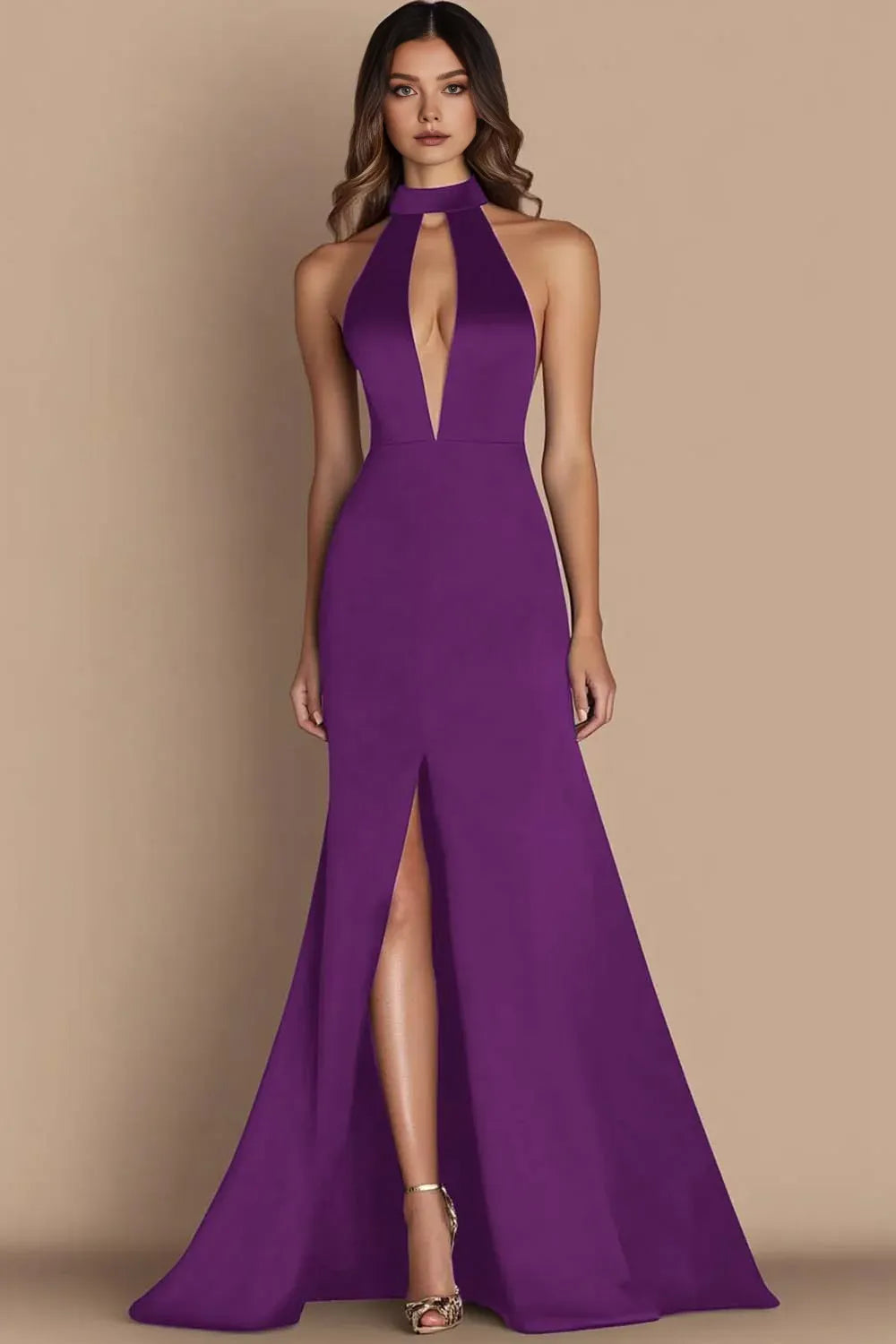 Refined Beautiful Timeless Elegant Black Satin A-Line Halter Sleeveless Floor-Length Evening Dress