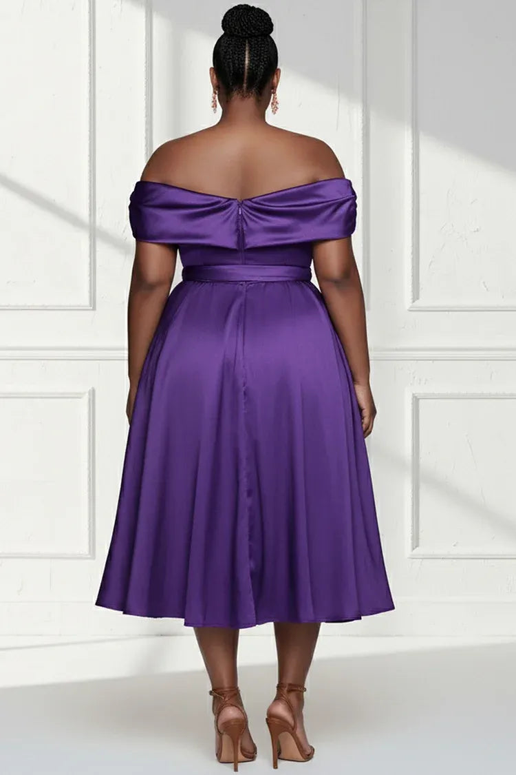 Timeless Special Occasion Sophisticated Graceful Elegant Purple Satin A-Line Midi Prom Dress