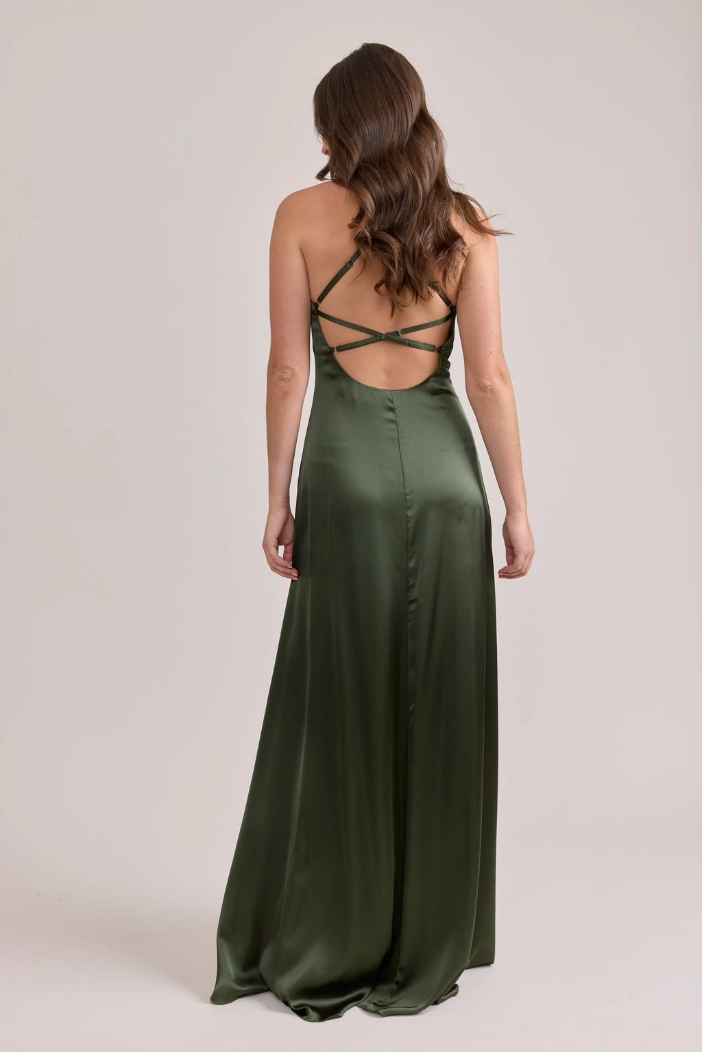 Special Occasion Sophisticated Elegant Olive Green Satin A-Line Sleeveless Floor-Length Prom Dress