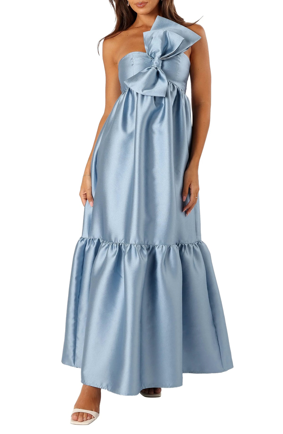Stylish Refined Beautiful Elegant Black Satin A-Line One-Shoulder Sleeveless Floor-Length Prom Dress