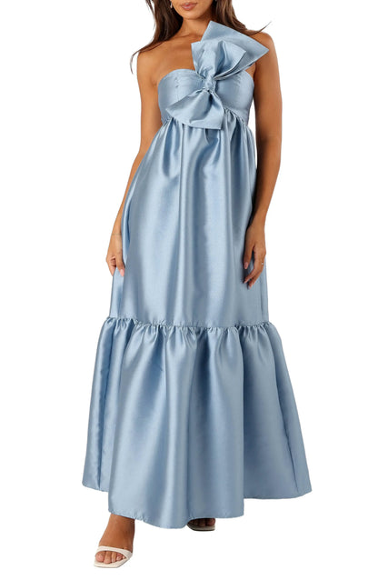 Stylish Refined Beautiful Elegant Black Satin A-Line One-Shoulder Sleeveless Floor-Length Prom Dress