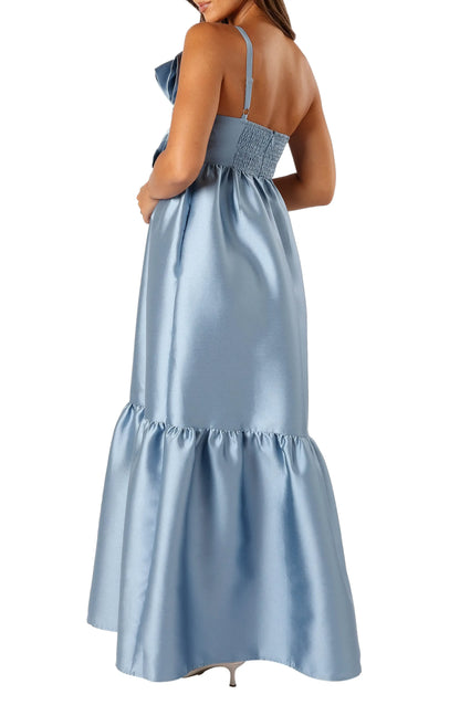Stylish Refined Beautiful Elegant Black Satin A-Line One-Shoulder Sleeveless Floor-Length Prom Dress
