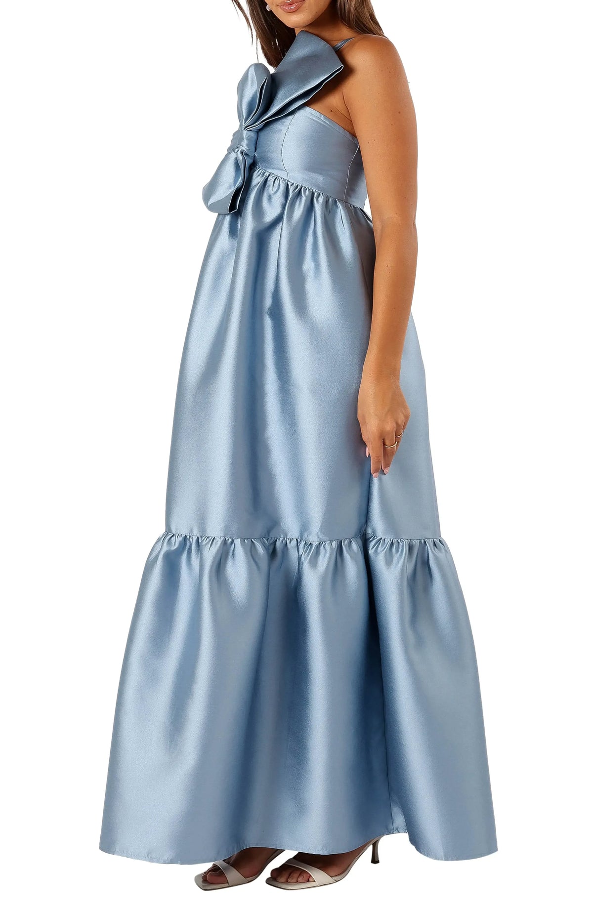 Stylish Refined Beautiful Elegant Black Satin A-Line One-Shoulder Sleeveless Floor-Length Prom Dress