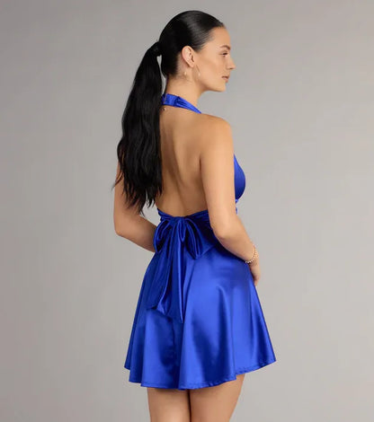 Special Occasion Sophisticated Graceful Stylish Elegant Lace A-Line Halter Sleeveless Mini Homecoming Dress