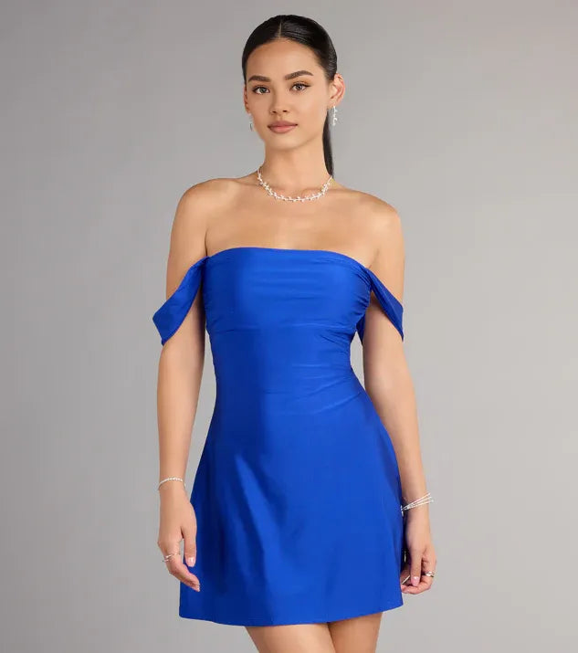 Beautiful Timeless Special Occasion Sophisticated Elegant A-Line Off-The-Shoulder Sleeveless Mini Homecoming Dress