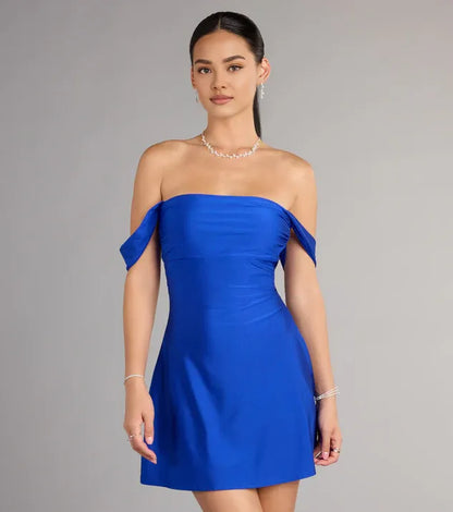 Beautiful Timeless Special Occasion Sophisticated Elegant A-Line Off-The-Shoulder Sleeveless Mini Homecoming Dress