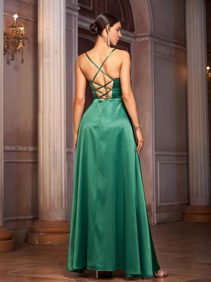 Beautiful Timeless Chic Elegant Emerald Green Lace A-Line Sleeveless Floor-Length Prom Dress