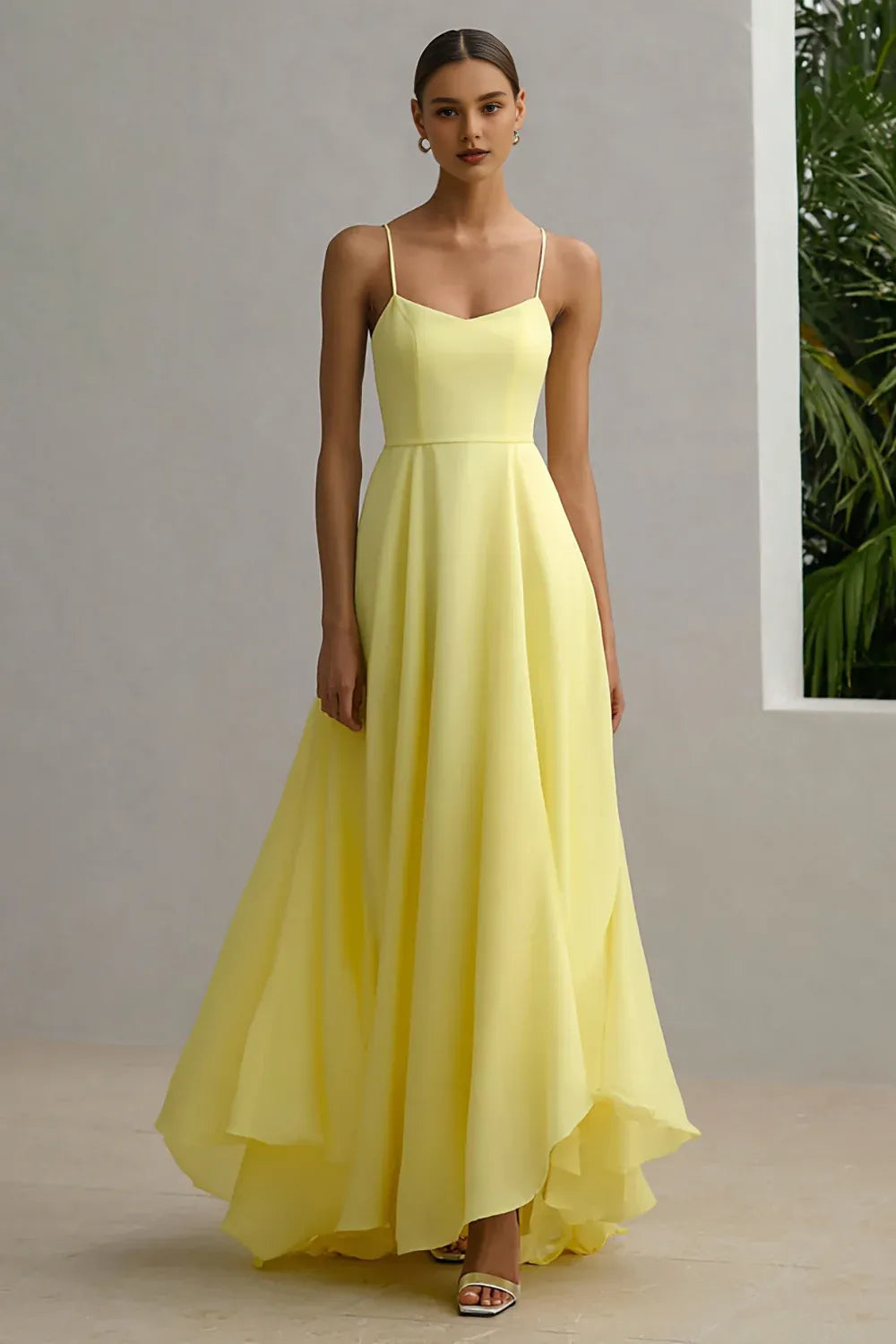 Special Occasion Sophisticated Graceful Elegant Yellow Satin A-Line Sleeveless Floor-Length Prom Dress
