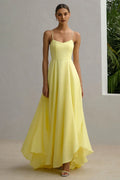 Special Occasion Sophisticated Graceful Elegant Yellow Satin A-Line Sleeveless Floor-Length Prom Dress
