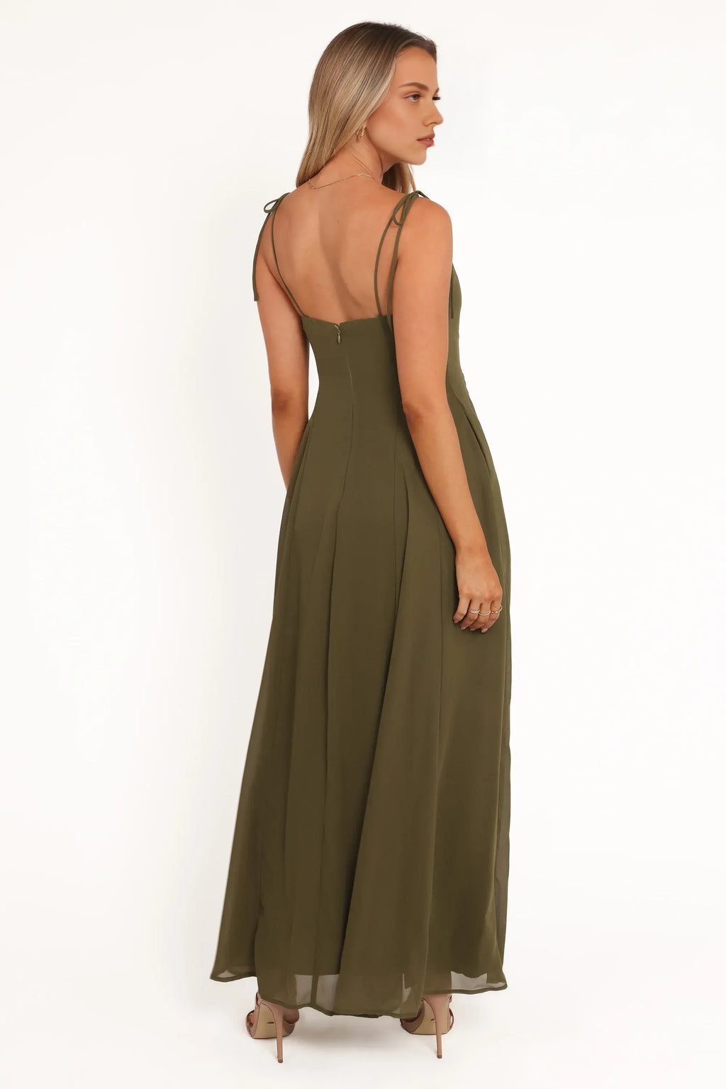 Sophisticated Graceful Stylish Elegant Olive Green Chiffon A-Line Sleeveless Floor-Length Prom Dress