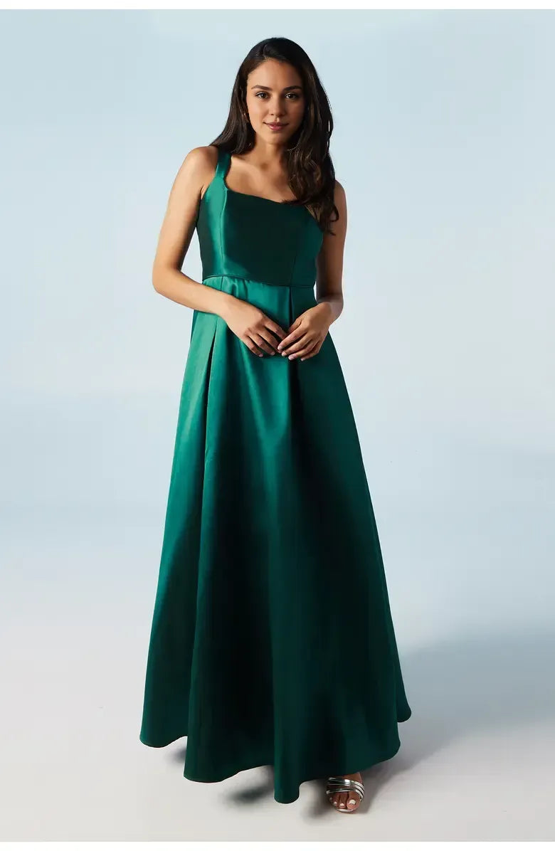 Refined Beautiful Timeless Elegant Emerald Green Satin A-Line Sleeveless Floor-Length Prom Dress