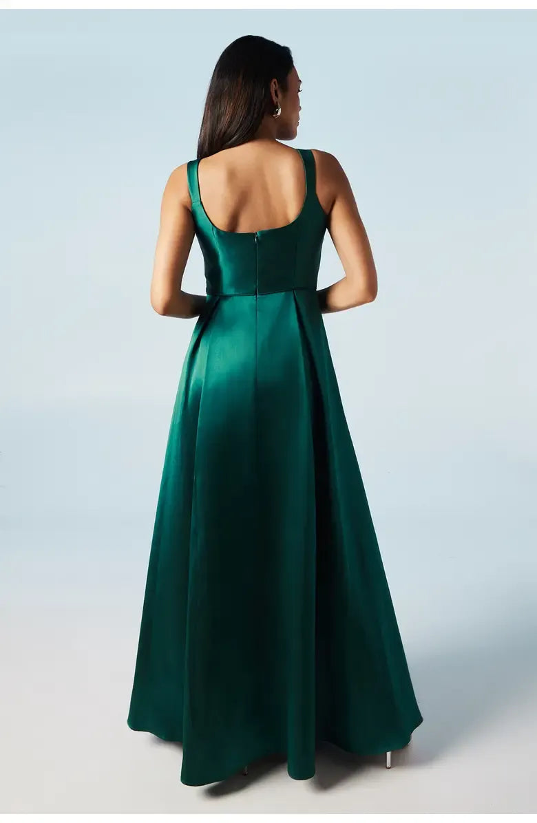 Refined Beautiful Timeless Elegant Emerald Green Satin A-Line Sleeveless Floor-Length Prom Dress