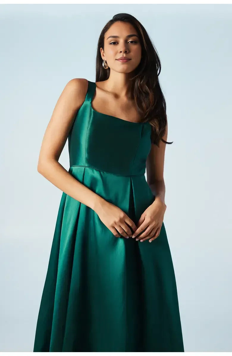 Refined Beautiful Timeless Elegant Emerald Green Satin A-Line Sleeveless Floor-Length Prom Dress