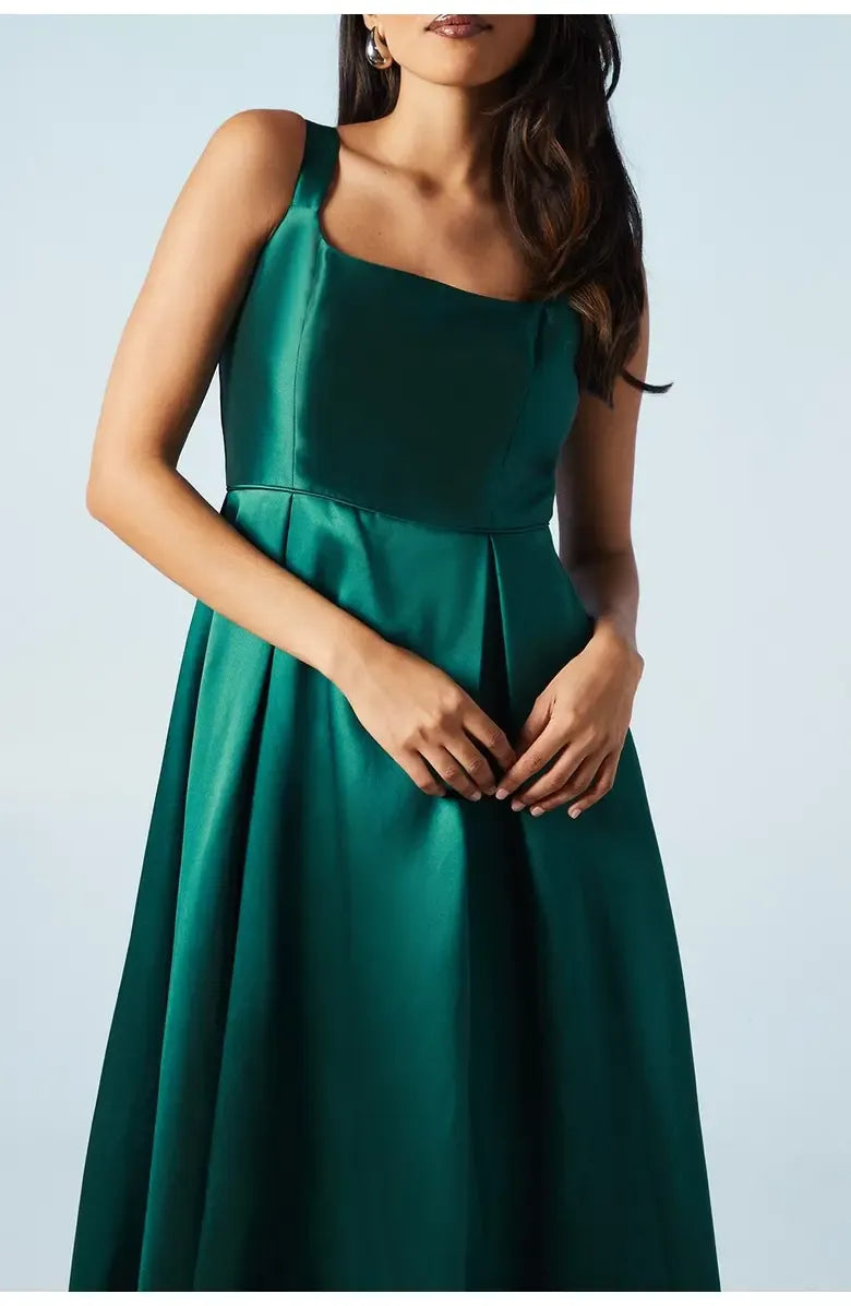 Refined Beautiful Timeless Elegant Emerald Green Satin A-Line Sleeveless Floor-Length Prom Dress