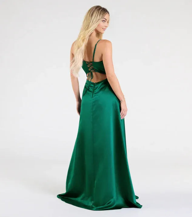 Beautiful Timeless Elegant Emerald Green Lace A-Line Square Neck Sleeveless Prom Dress