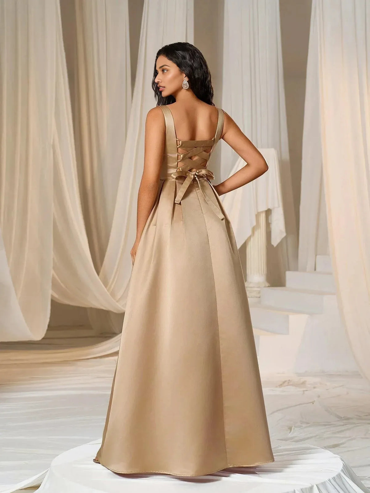 Graceful Stylish Elegant Red Lace A-Line Square Neck Sleeveless Floor-Length Prom Dress