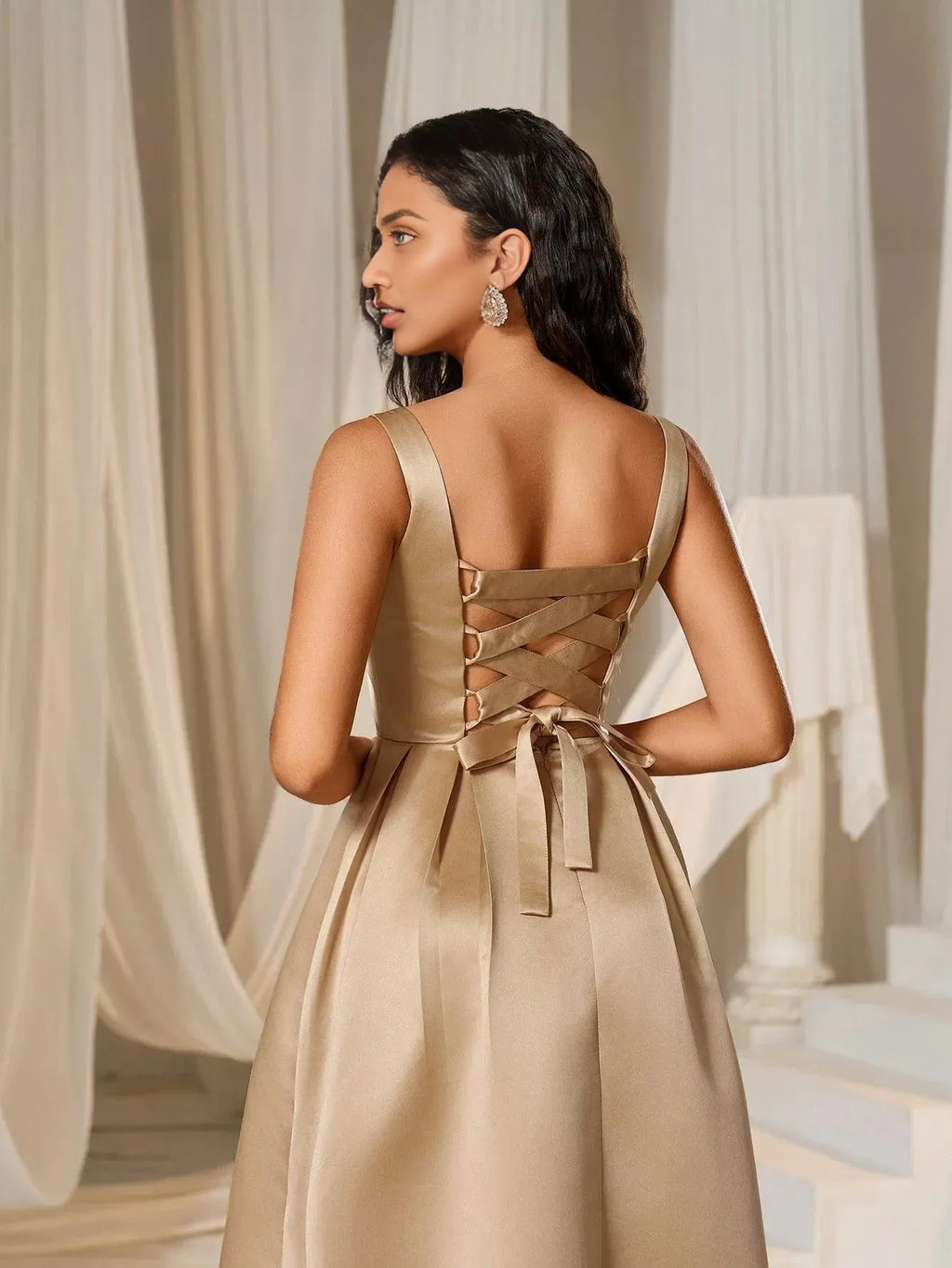 Graceful Stylish Elegant Red Lace A-Line Square Neck Sleeveless Floor-Length Prom Dress