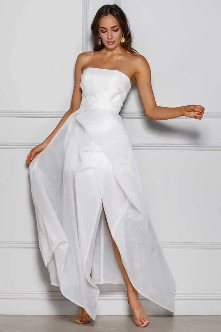 Special Occasion Sophisticated Graceful Stylish Elegant White Organza A-Line Strapless Sleeveless Wedding Dress