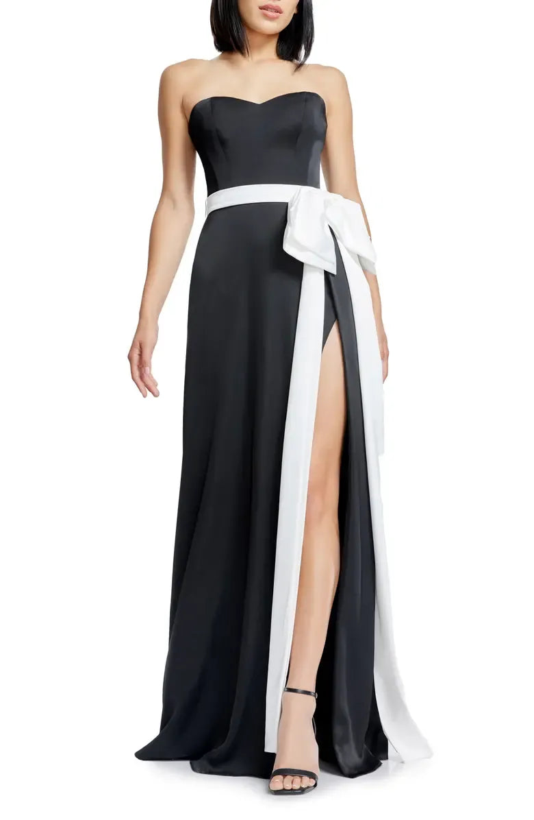 Timeless Special Occasion Elegant Black Satin A-Line Strapless Sleeveless Floor-Length Prom Dress